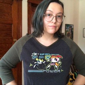 Blue and gray The Powerpuff Girls baseball tee